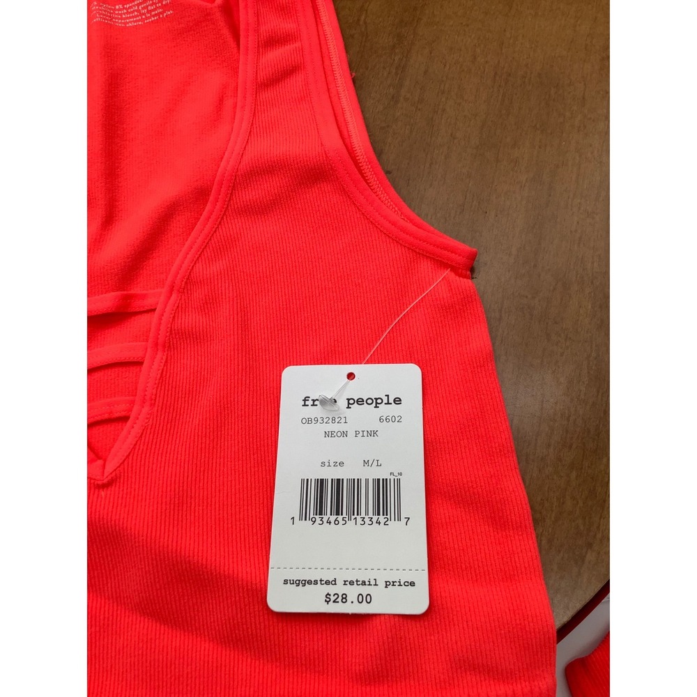Free People Intimately Neon Pink Ribbed Strappy V-Neck Crop Top OB932821 M/L NEW - Picture 6 of 10